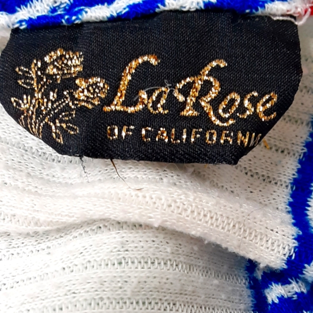 La Rose pullover 70s vintage sweater red white blue stripe dolman elbow sleeve - Picture 8 of 9
